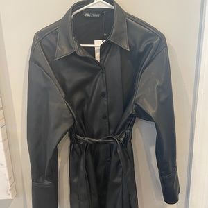 Black leather mini dress